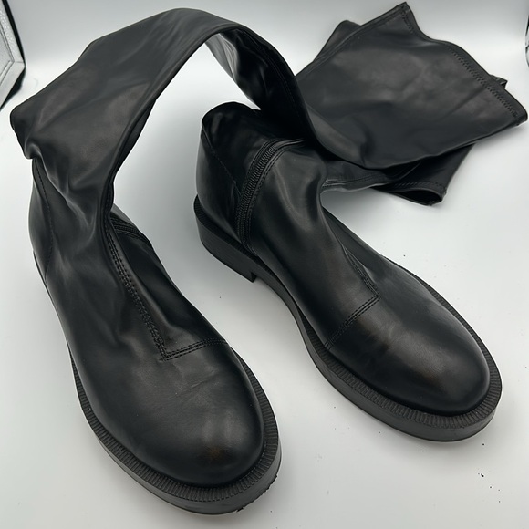 Zara Black over the knee boots flat low heel Sz42 - Picture 6 of 11